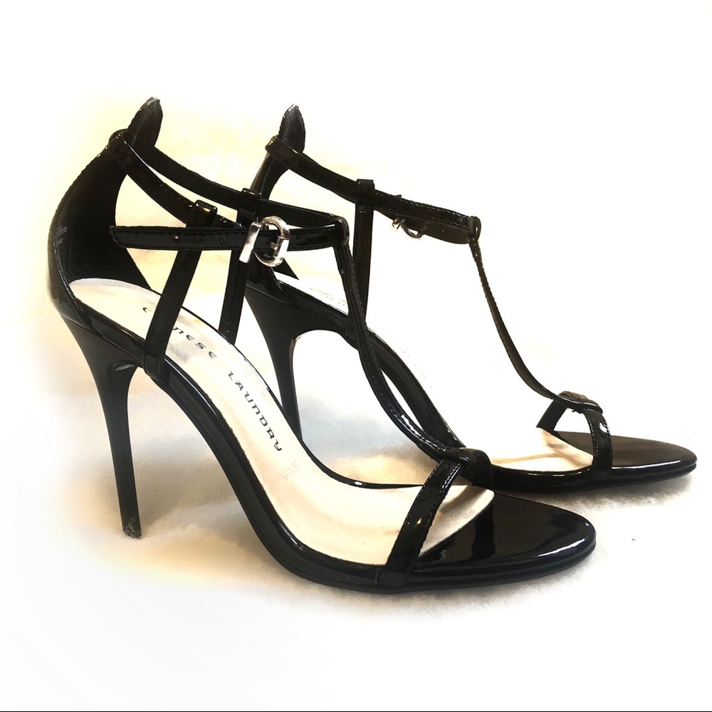 Chinese Laundry Black Patent Leather T-Strap Heel